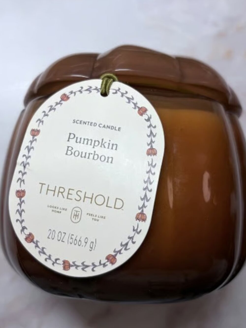 NWT Threshold Lidded Glass Pumpkin Bourbon Jar Candle 20 oz